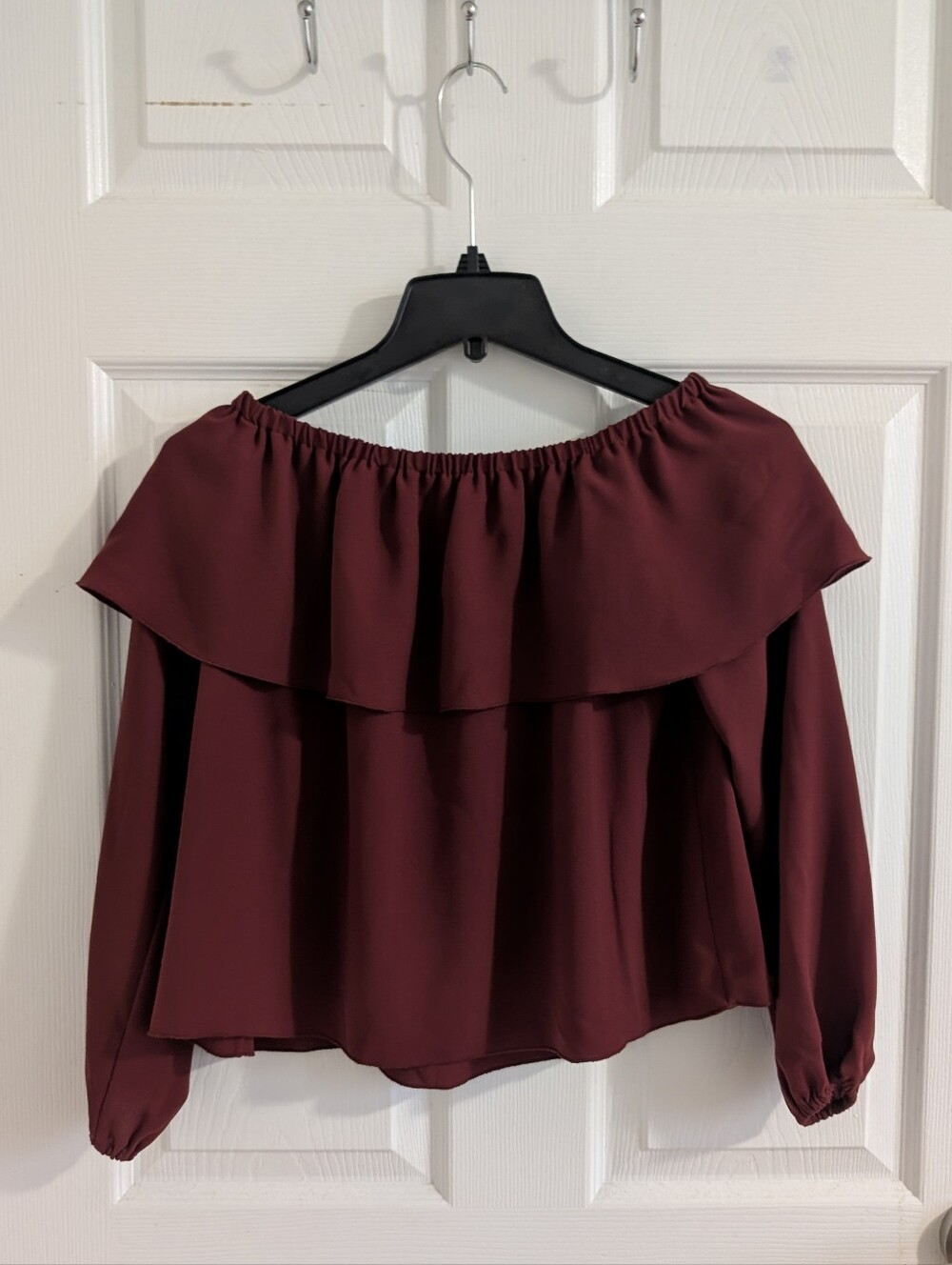 Wilfred Aritzia Burgundy Off the Shoulder Ruffle Blouse Long Sleeve Top Boho XXS